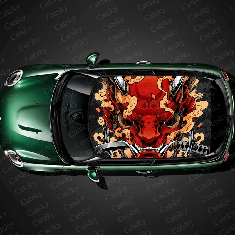 Japanese samurai mask Car roof sticker wrap racing SUV accessories packaging painting PVC car accessories graphic decals