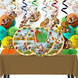 Chip and Dale Theme Birthday Party Decorations Paper Plates Cups Cake Topper Balloons Happy Birthday Sticker Kids Supplies Decor