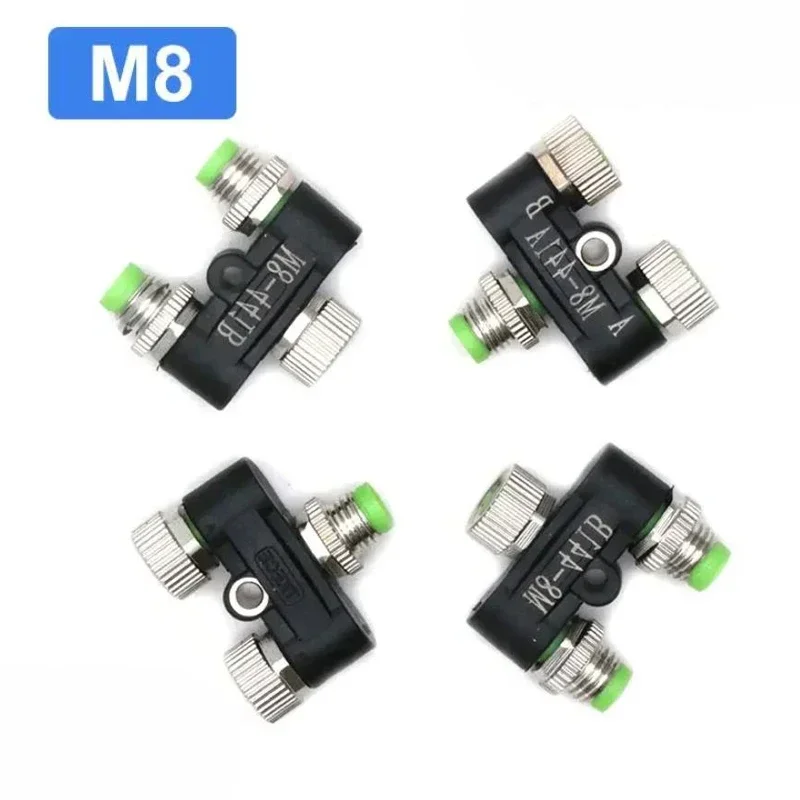 Waterproof M8 A-type 1 to 2 Connector 3pin 4pin Male to Female Y-type Three-way Branching Device 3A 60V Integrated Plug M8-441B
