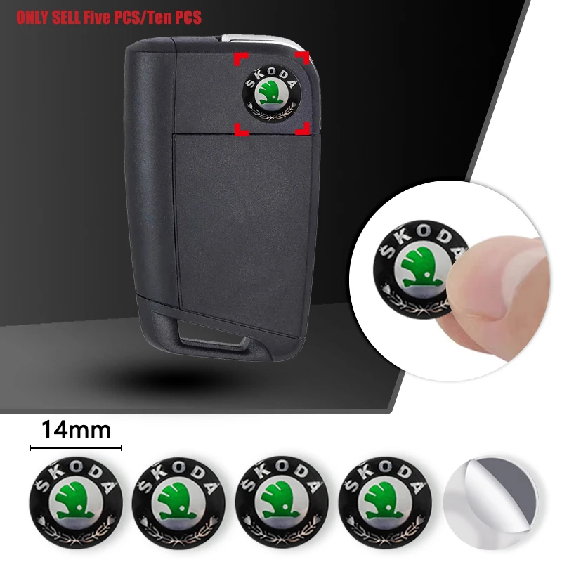 14mm Car Remote Key Sticker Aluminum Emblem Decal For Skoda Octavia Kodiaq Fabia Superb Rapid Kamiq Karoq Derivati Yeti Enyaq A7