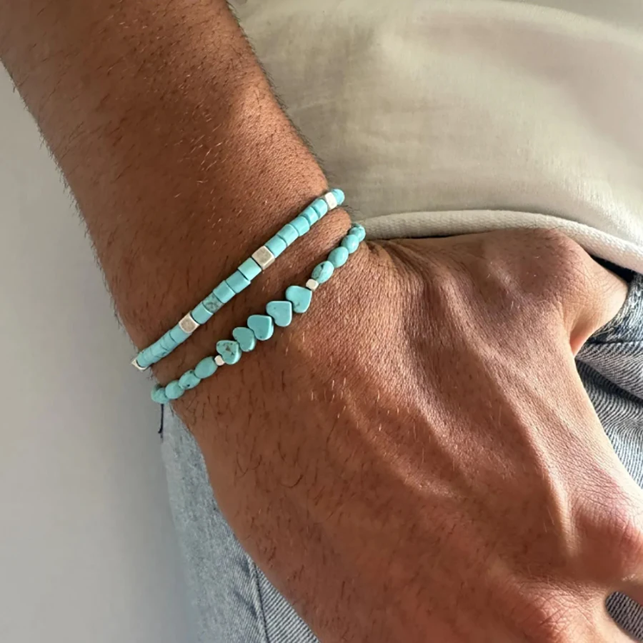 

2Pc/s Retro New In Bohemian Style Turquoise Bracelet Set National Wind Turquoise Love Multi-Layer Bracelet for Man Jewelry