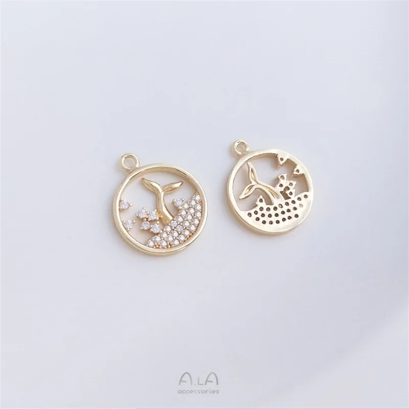 14K Gold-plated Micro-inlaid Zircon Spray Whale Tail Pendant Round Brand Pendant DIY Necklace Bracelet Jewelry Pendant