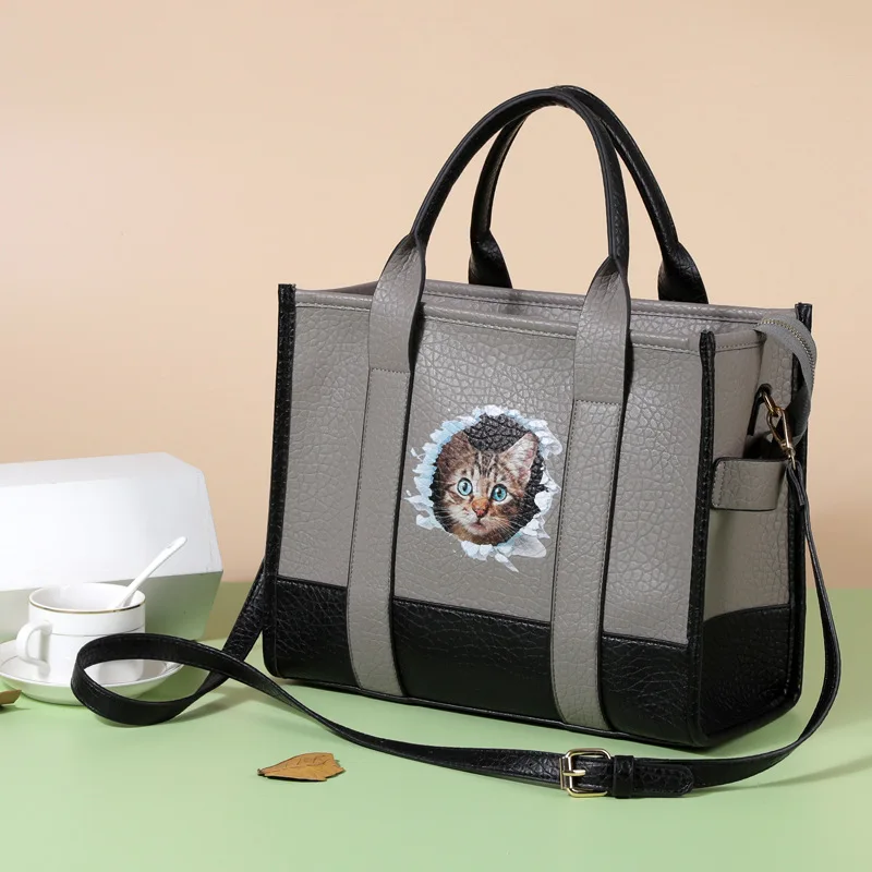 Luxury Handbag 2023 New High Capacity Pu Cat Head Trend Fashion One Shoulder Women's Bag Crossbody Handheld Tote Bag