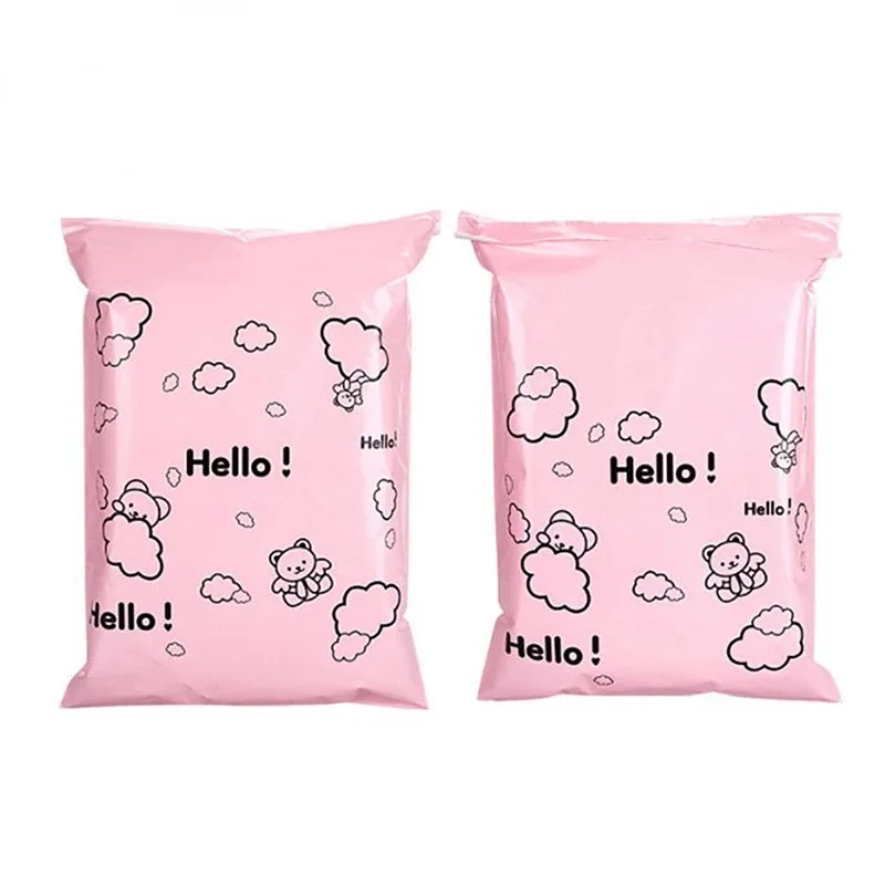 

50PCS Lovely Bear Pink Poly Mailer Adhesive Envelope Bag Thick Plastic Mailing Clothing Dress Gift Box Toys Packaging Pouches