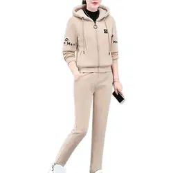 Winter New Plush Thickened 2 Piece Set Coat Top Hoodie Sweatpants Suit Elegant Women's Pants Set Outfits Tracksuit Outfits