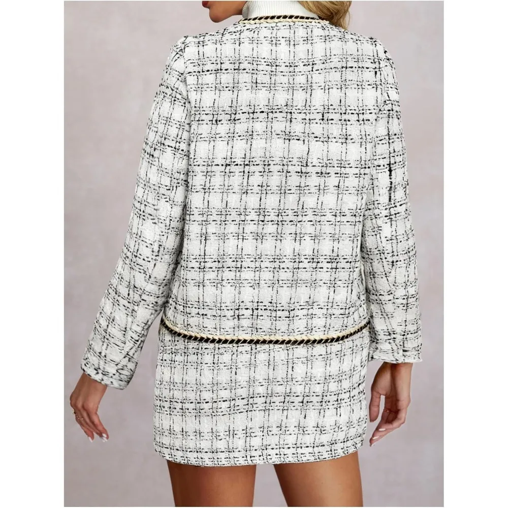 Women's 2 Piece Outfits Plaid Button Front Long Sleeve Tweed Jacket Womenzara woman 2025 new collection ropa mujer traf