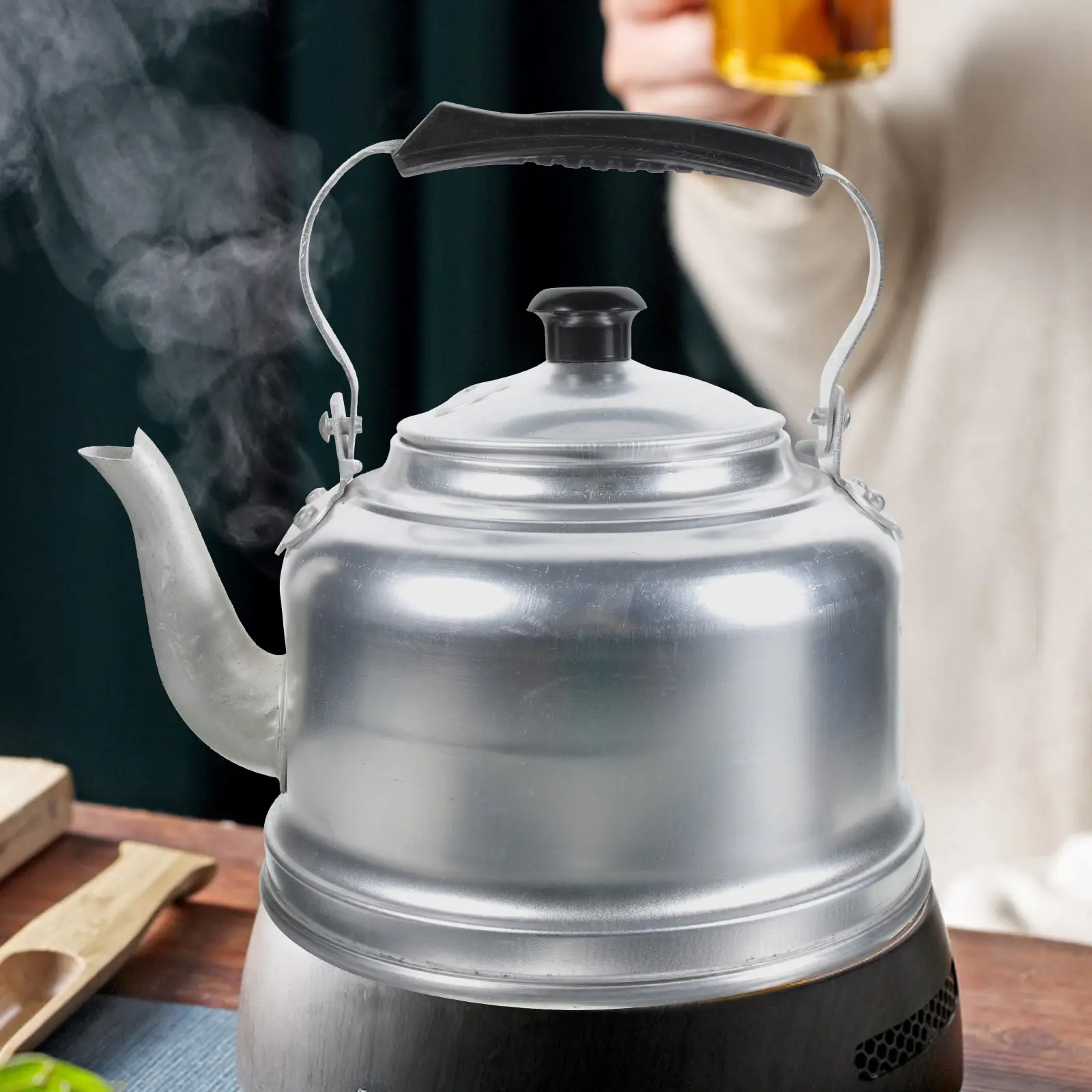 Capacious Whistling Stovetop Kettle Aluminum Water Boiling Kettle for Tea Coffee Heating Portable Handle Large Mouth Kitchen
