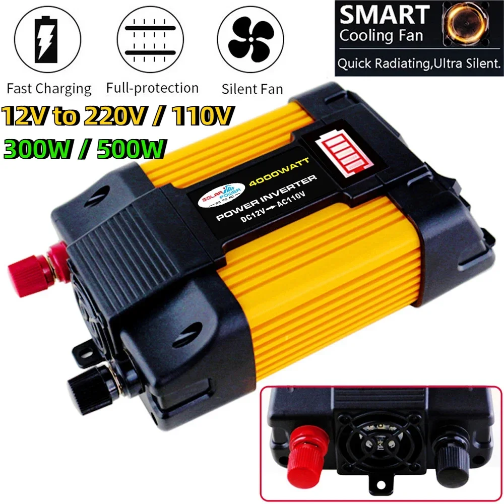 12V to 220V 110V Car Power Inverter Converter DC to AC Transformer with USB Charge for Battery Modified Sine Wave 50Hz 60Hz