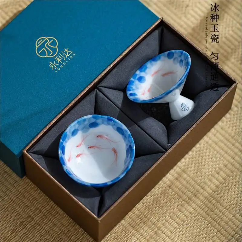 Ice Jade Hand-painted Fish Play Tea Master White Porcelain Light Luxury Gift Home Use Fragrance Cup Personal T