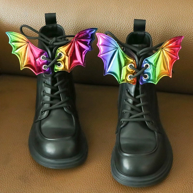 1 Pair Colored Bat Shoe Wings Embroidery DIY Charm Decorations For Sneaker Clothing Shoelaces Punk Halloween Gift Accessory