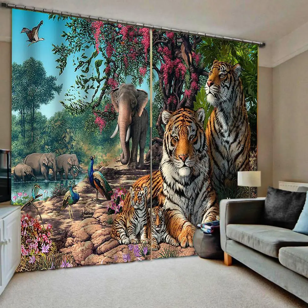 tiger curtains 3D Blackout Curtains For Living room Bedding room Drapes Cotinas