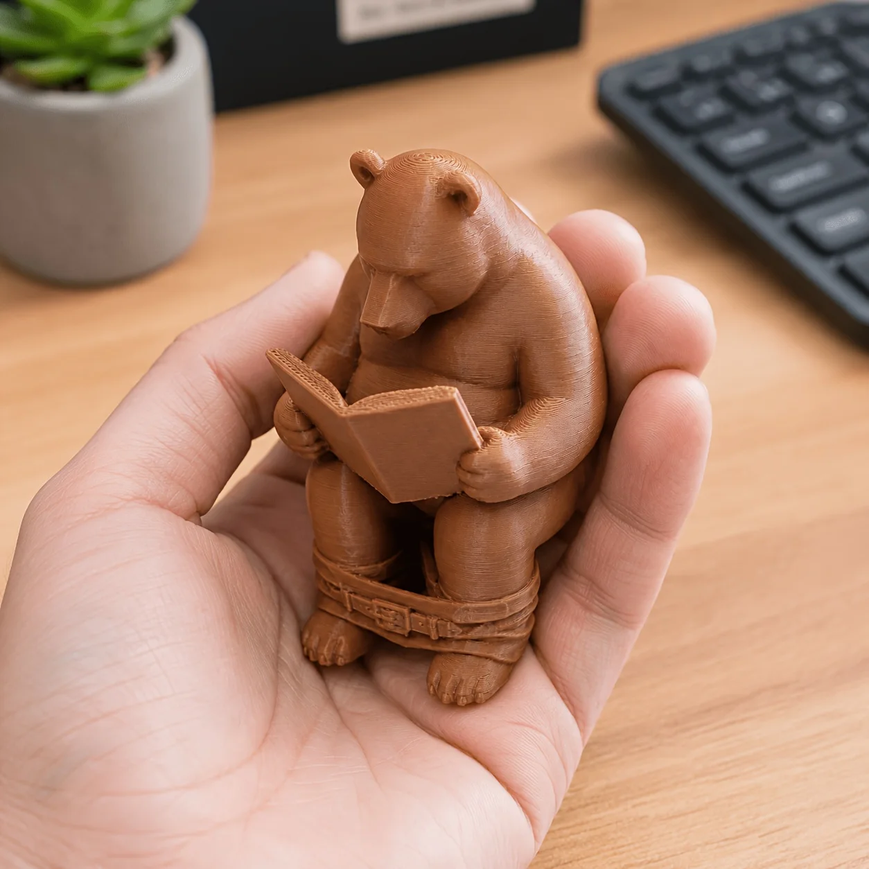 Shelf Sitter Reading Bear Miniature Statue 3D Printed Bookish Bear Figurine Desktop Bookcase Home Decor Ornament Decoration Gift