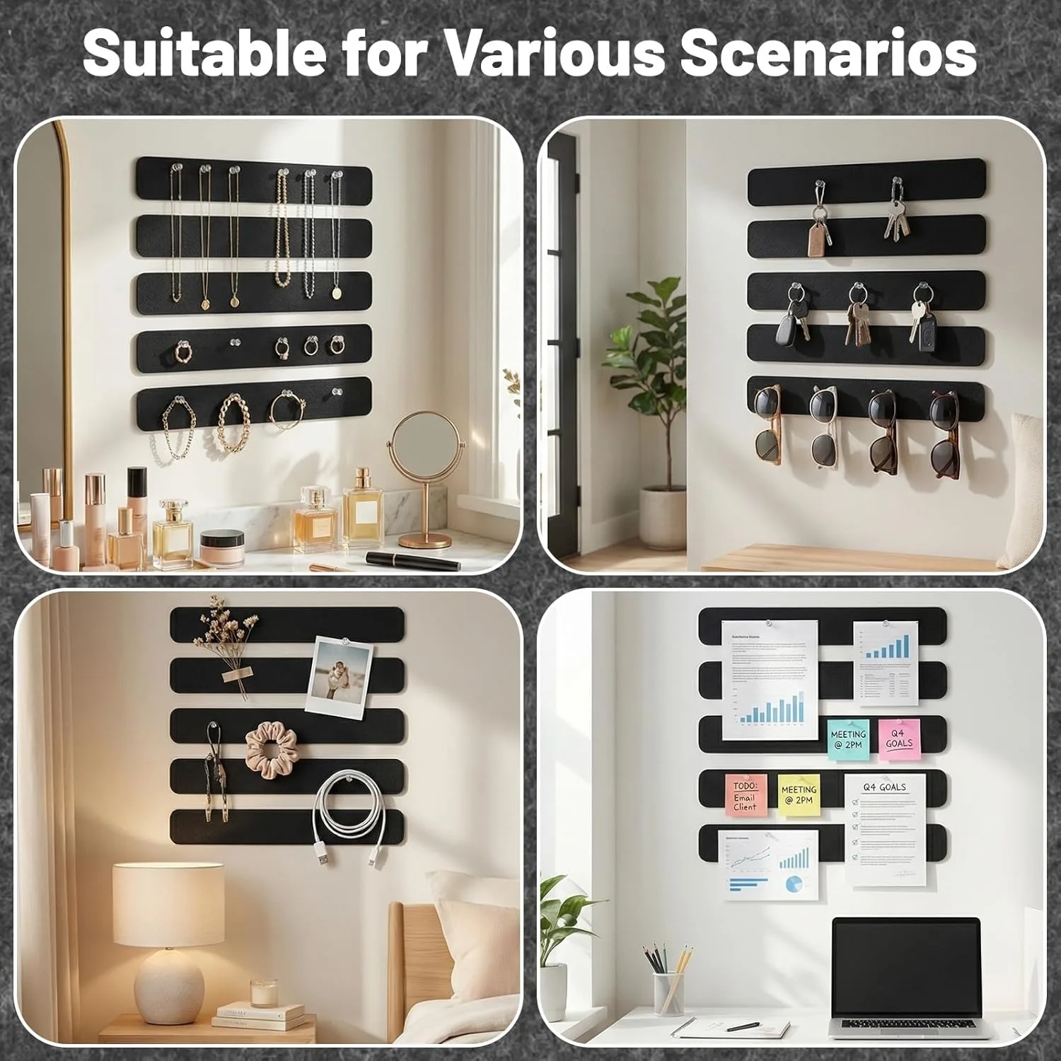8pcs/set Rectangle Felt Cork Board Bar Strips Self-Adhesive Bulletin Board Strip Memo Schedule Photo Display for Wall Decoration