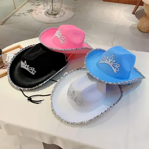 Kammpt wide -tab pink cowboy hats, Western Carnival Hats, elegant tie crown sequin caps for women 8 Main Sales Chapeu Cowboy Rosa - №6