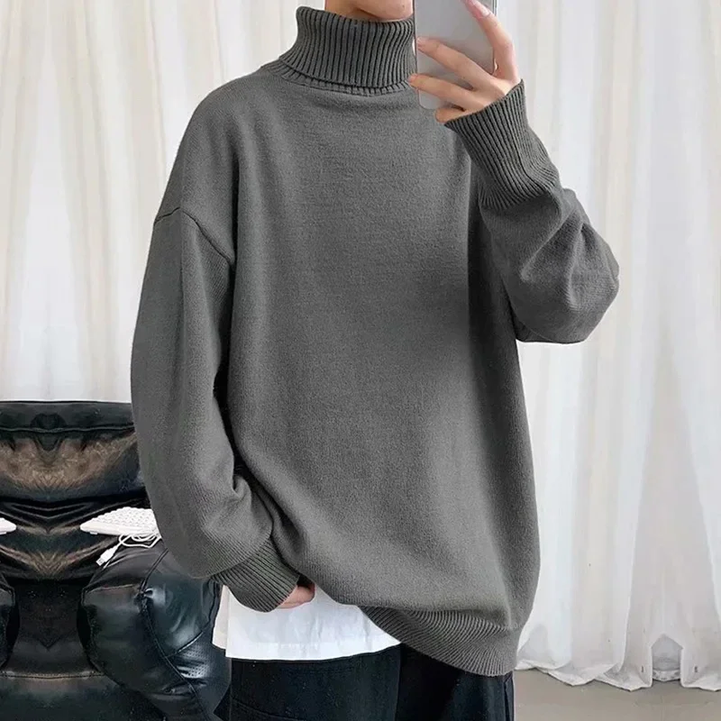 EBAIHUI Heren Warme Coltrui Oversize Effen Kleur Baggy Mode Trui Gebreide Vrije tijd Dikke M--8XL Streetwear Jumper