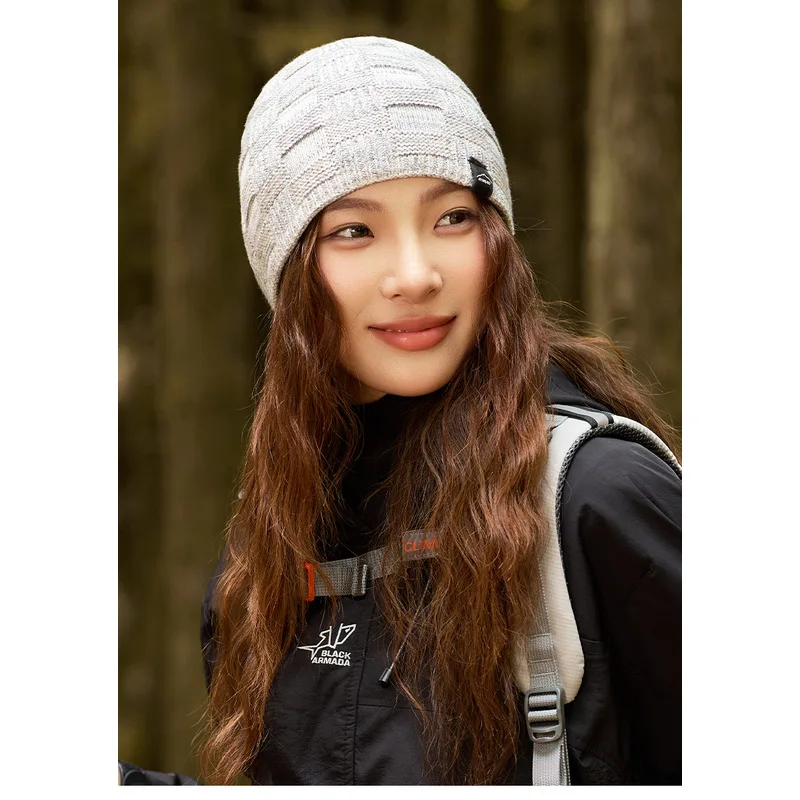 Women Outdoor Hiking Double Layer Thickened Knitted Hat Autumn Winter High Elastic Ear Warm Windproof Casual Beanie