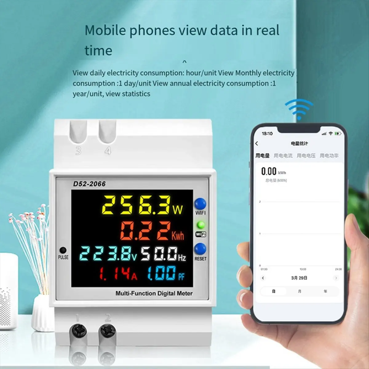 649~FlashTuya WiFi Intelligent Digital Display Electricity Meter DIN-Rail Voltage Current Meter Power Factor Frequency Meter B