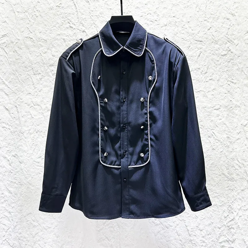 New Shoulder Padded Shirt Men's Long Sleeved Luxury Retro Court Style Fashion Shirts Banquet Party Stage Performance Clothing