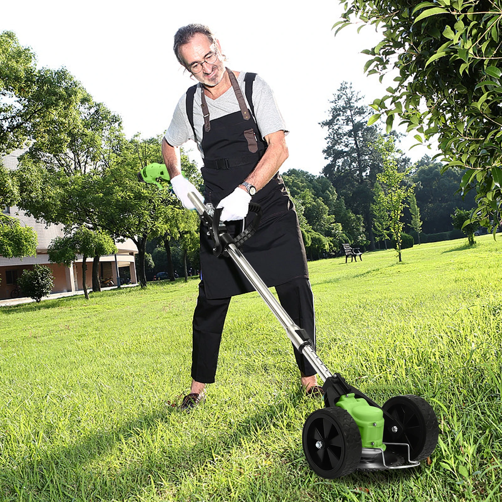 

Cordless Grass Trimmer Foldable 12.6V Battery Powered Lithium Lawn Mower W/Wheels Mini-Mower Edger for Yard Park Greening, Home