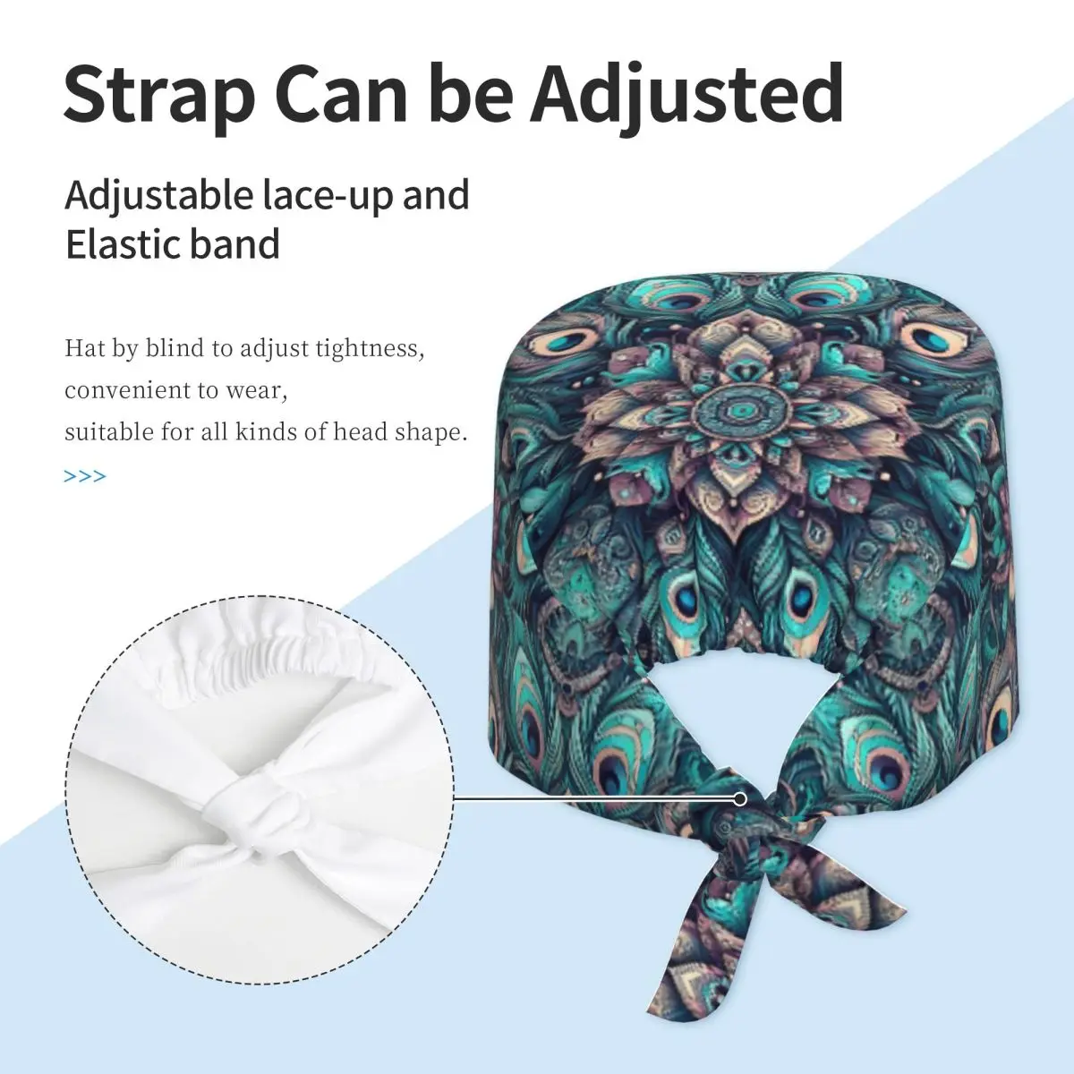 Шапка-скраб с павлиньими перьями, рабочая хирургическая шапочка для врача, мужская и женская регулируемая шапочка для кормления для стоматолога