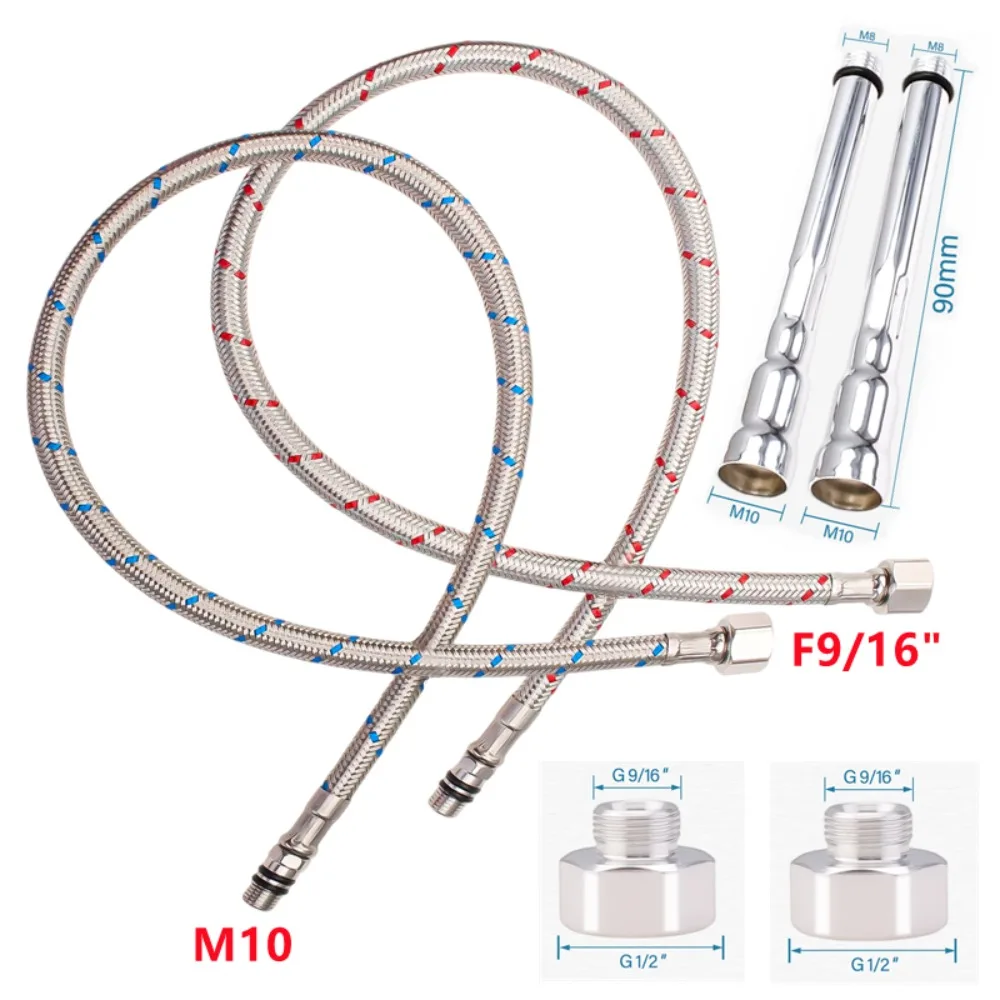 1Pair Single Head Cold and Hot Water Inlet Pipe Stainless Steel/Nylon Woven Sink Faucet Connector Kitchen Basin Plumbing Hoses