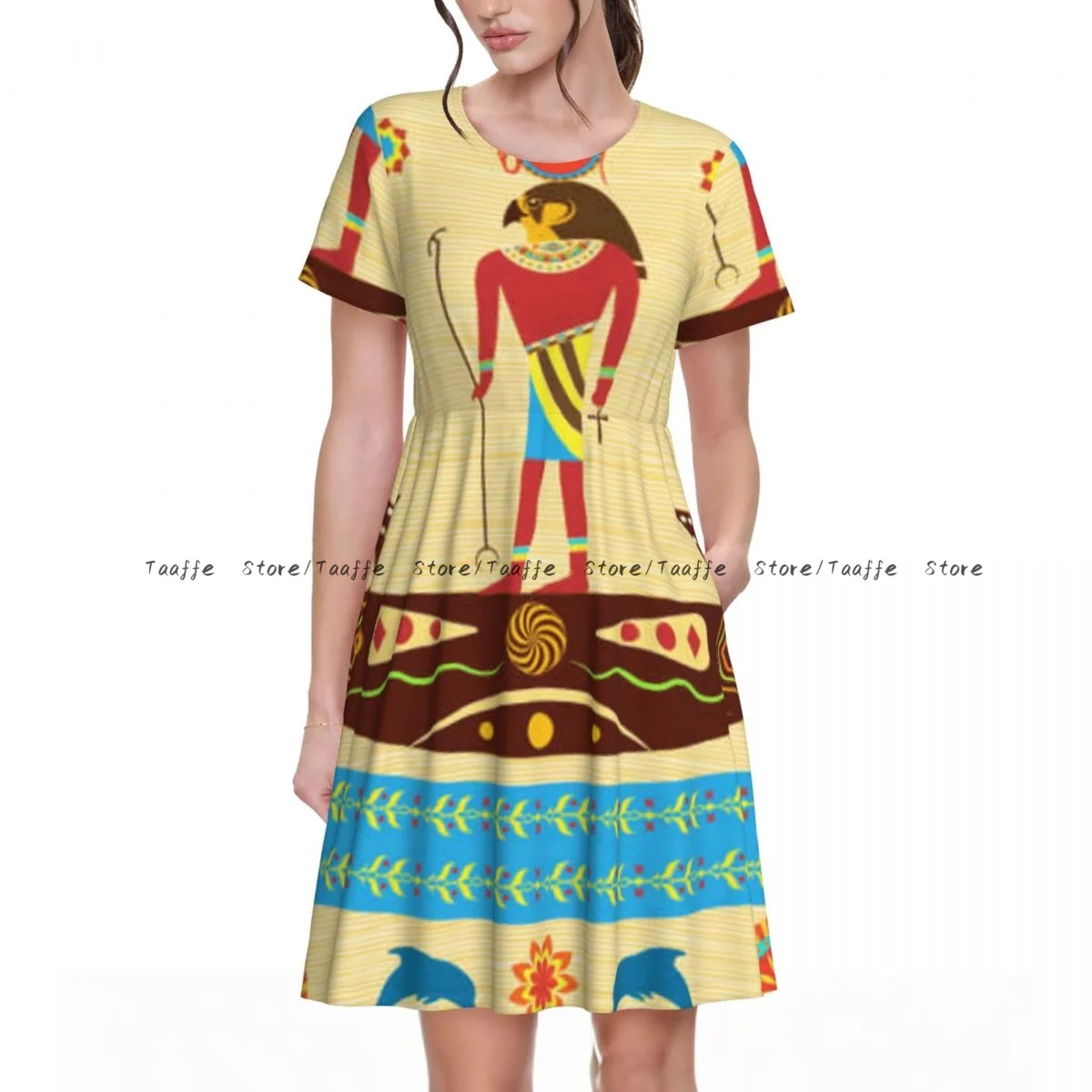 فستان نسائي كاجوال أنيق إله مصر القديمة يطفو في قارب بأكمام قصيرة فساتين فضفاضة عطلة نهاية الأسبوع #1