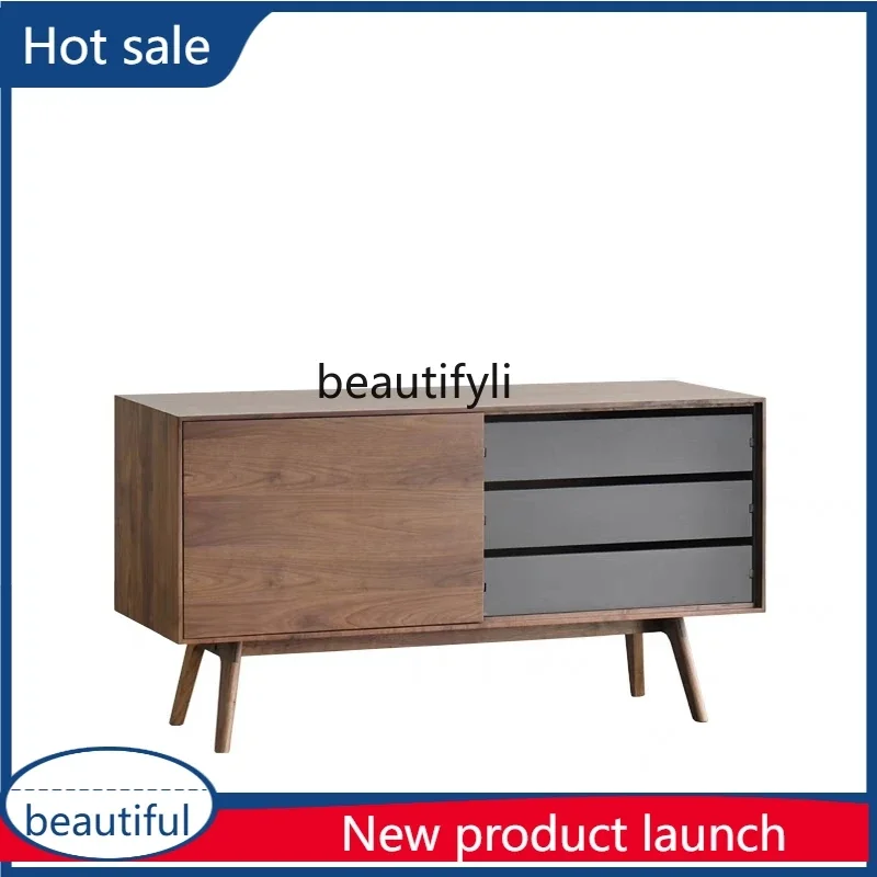 

X cqy Minimalist art entrance locker, light luxury simple black walnut small apartment living room dining side storage cabinet