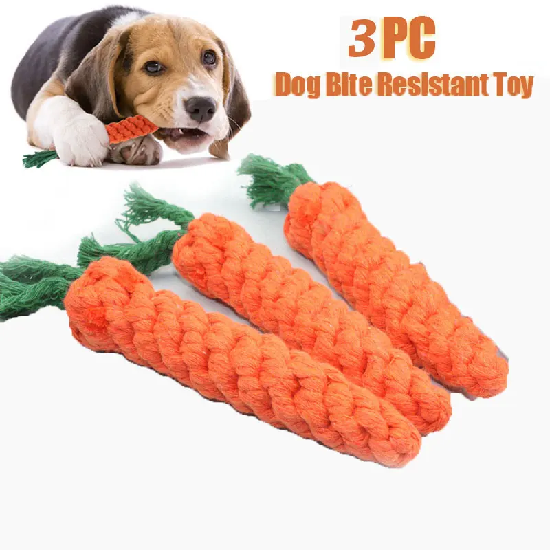 

3pcs Carrot Knot Rope Ball Dog Toy Cotton Rope Dumbbell Puppy Cleaning Teeth Chew Toy Durable Braided Bite Resistant Pet Supplie