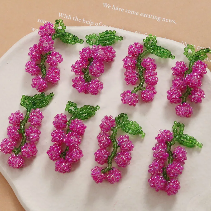 2pcs Sweet and versatile string of purple grapes DIY accessories hand-woven beaded charms for jewelry making earrings supplies