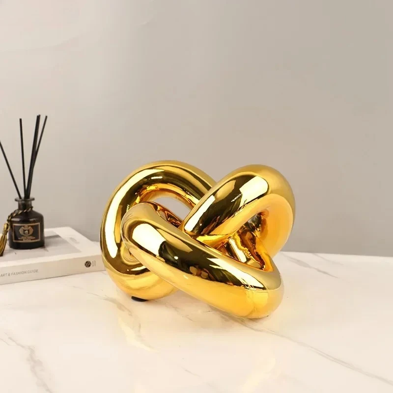 Wrapping Knots Artwork Gold-plated Geometry Knot Ornaments Desk Decoration Modern Geometric Resin Crafts Room Aesthetic Decor