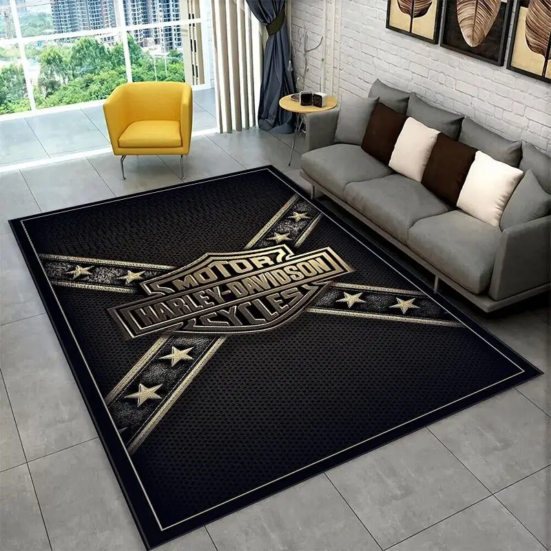 Retro H-Harleys Racing Moto Non-Slip Area Rug for Living Room,Bedroom,Playroom,Soft Carpet Floor Mat Home Decor Rug  Room view 2