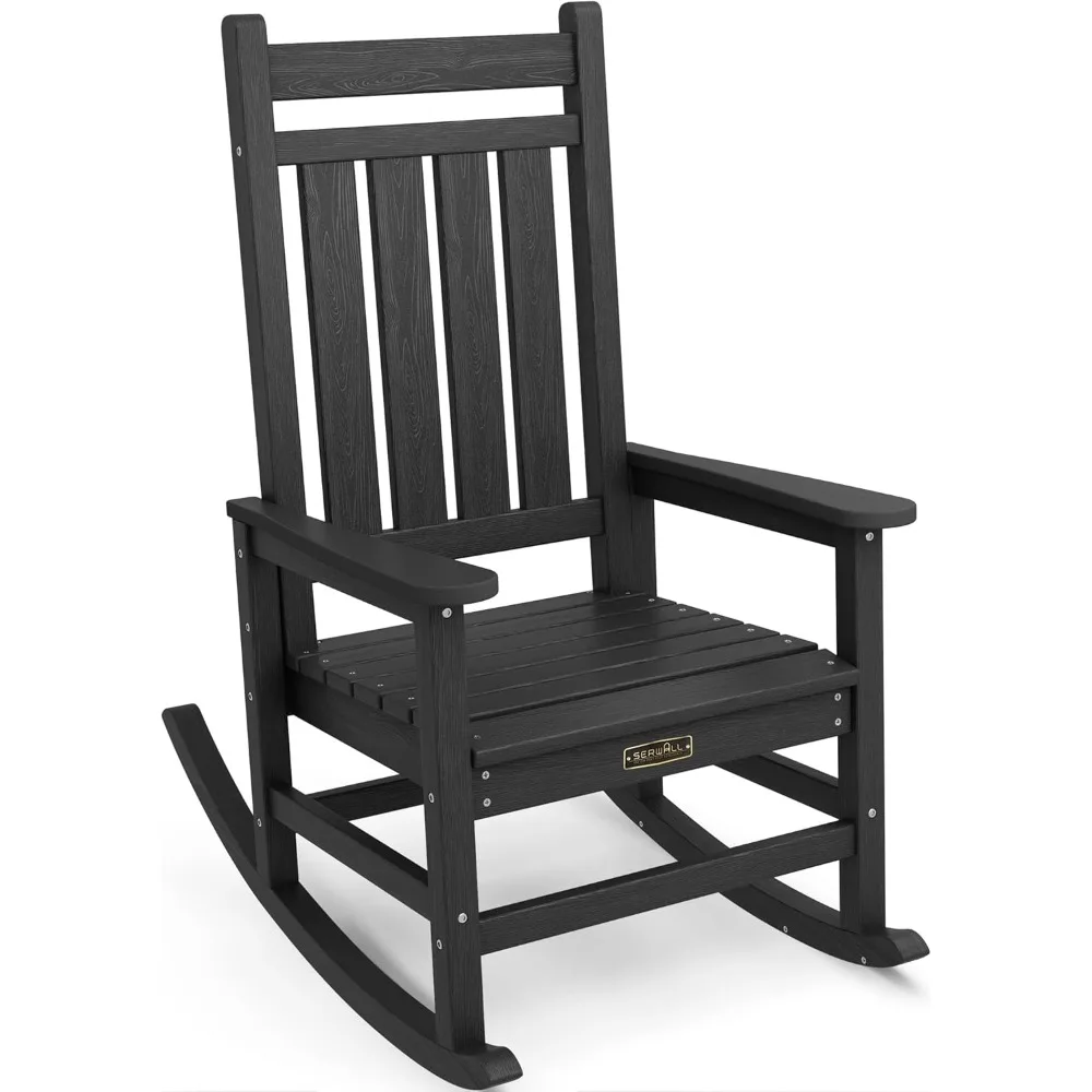 Oversized Rocking Chair, Outdoor Rocking Chair for Adults, All Weather Resistant Porch Rocker for Lawn Garden, Black