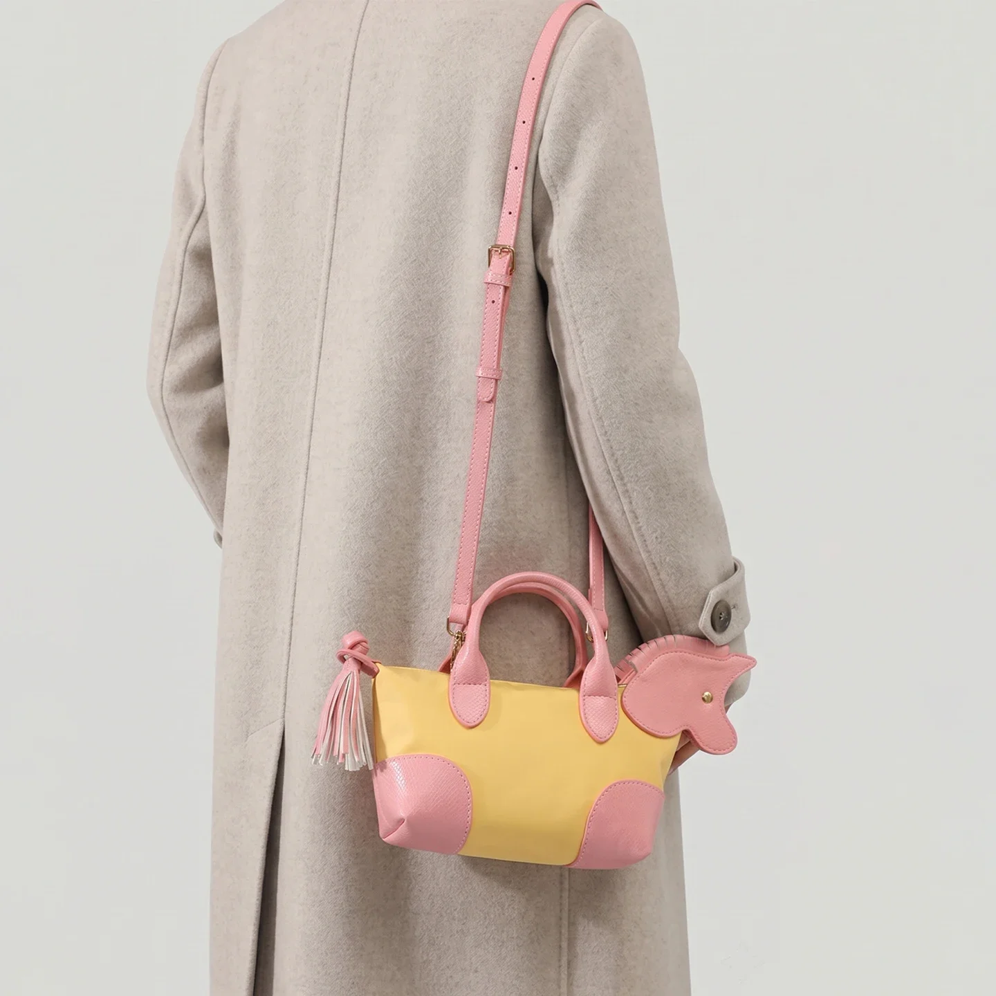 Cute Horse Decor Mini Dumpling Bag Nylon Color Block Handbag Women Fashion Shoulder Crossbody Girls Small Tote Purse Female Bag