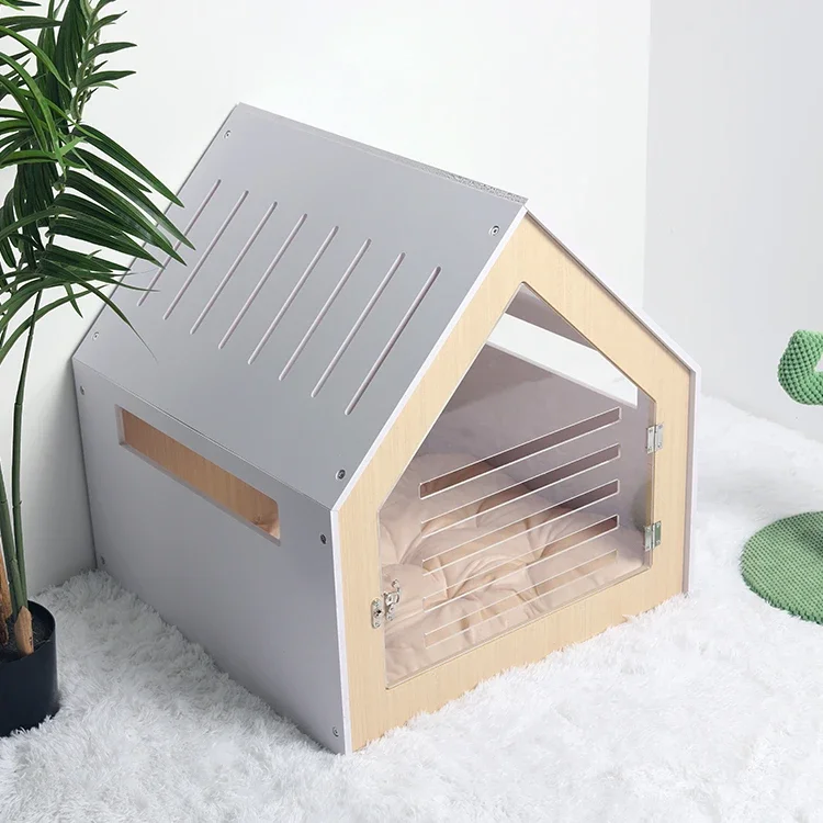 Customized Luxury Wooden Pet Bed Indoor Cat Houses Furniture White Pet Dog House Decoration Cat Vila House