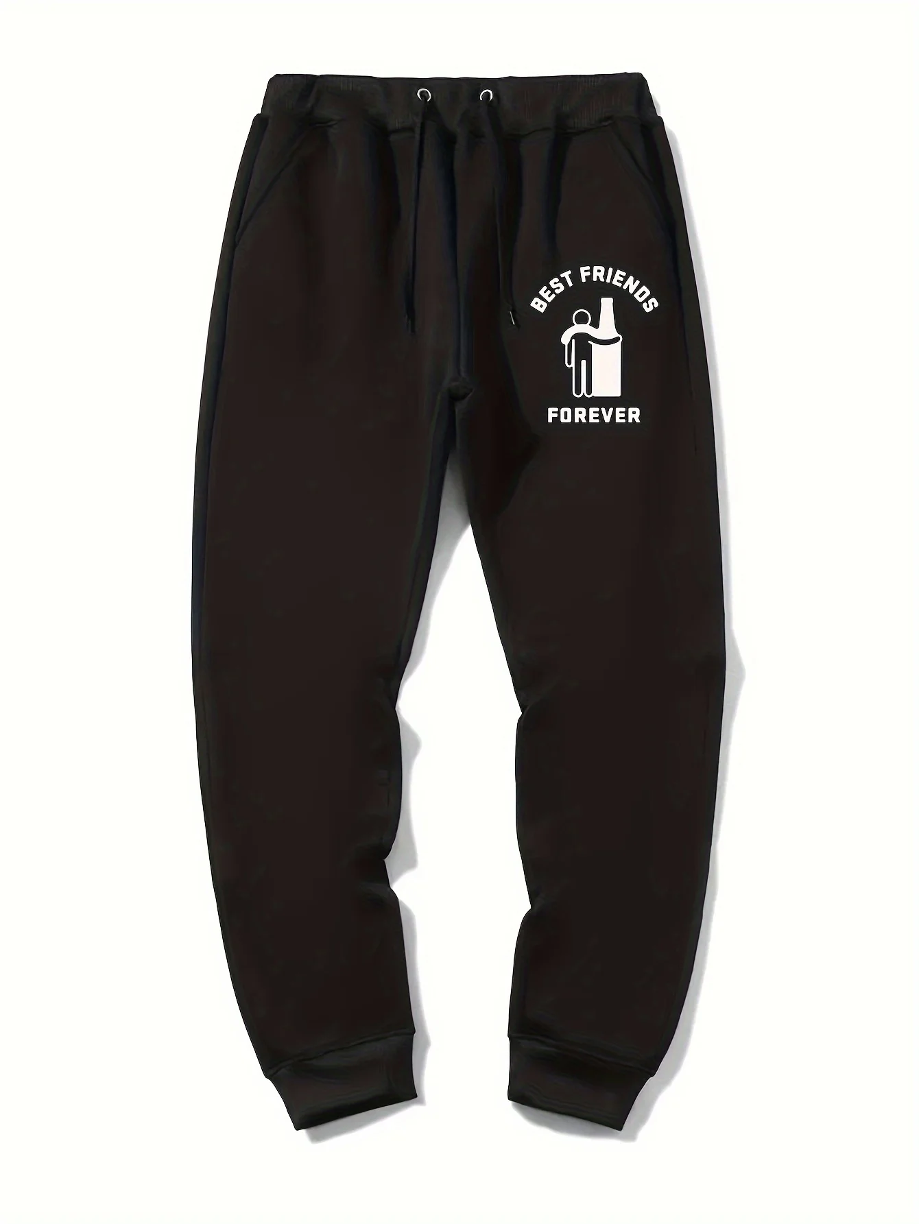 Bro‑flavored Humorous Best‑Friend Slogan And Figure‑Bottle Pattern Decor Print Comfy Sweatpants Men Hip Hop Jogger Trousers
