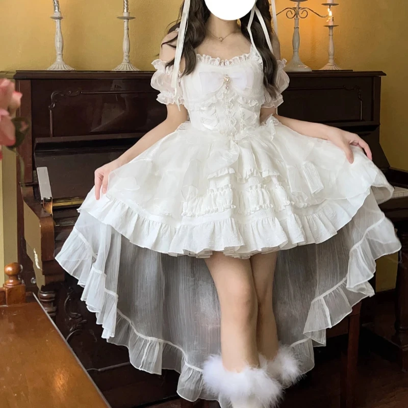 

Mini Dresses Gothic Y2k Sleeveless Princess Dresses Kawaii Lolita Jsk Dress Women Sweet Cute Bow Flower Wedding Party Spring New