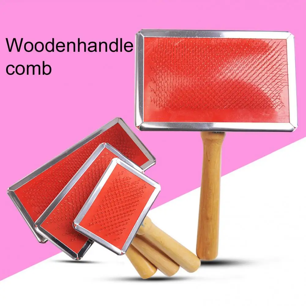 Dog Cat Hair Comb Portable Red Square Pet Hair Remover Brush Multi-purpose Wood Metal Pet Fur Shedding Brush Grooming Tool