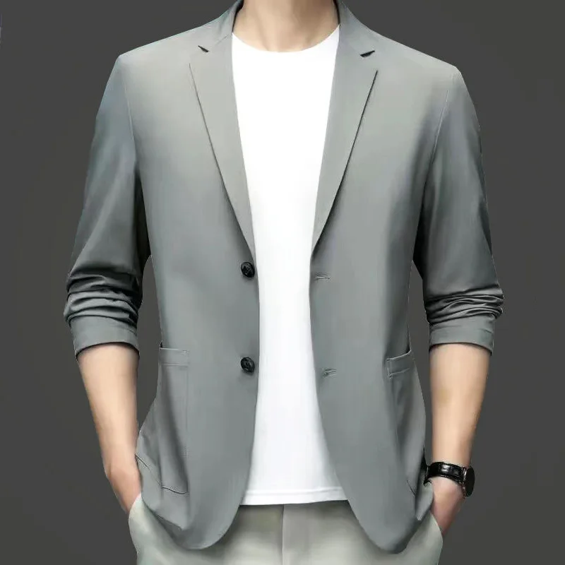 New Summer Man Thin Sunscreen Blazers Jackets Solid Business Casual Suits Coats Male Slim Elastic Blazers Jackets  Clothing 4XL