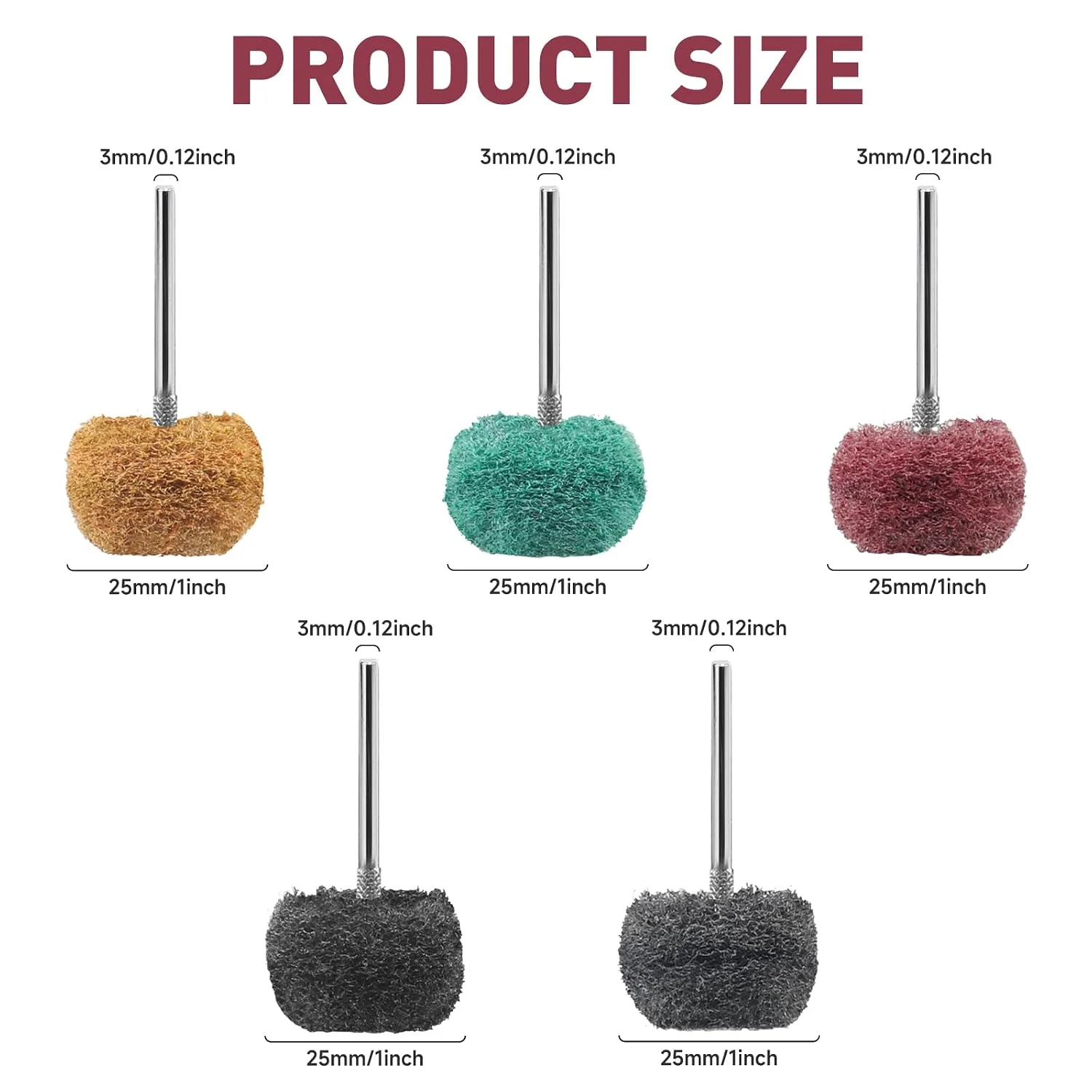 100 PCS Abrasive Buffing Wheel, 1 Inch Polishing Kit 80-600 Grit | 1/8 Inch (3mm) Shank, Double Layer Pads, Rotary Tool