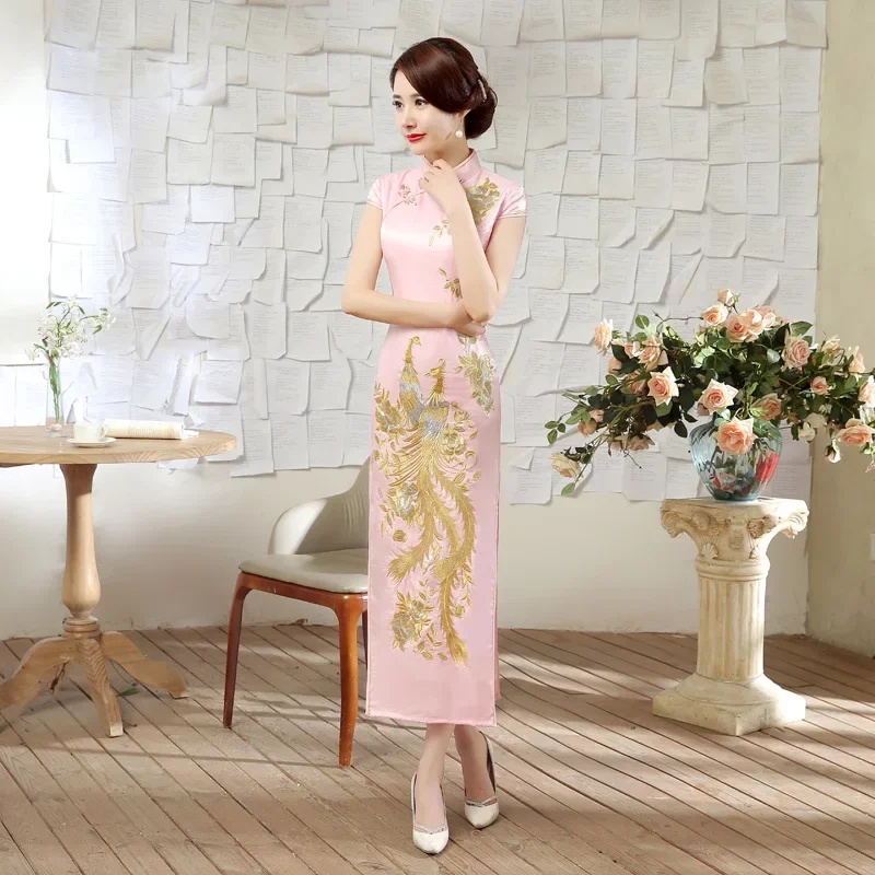 

Summer Long Cheongsam Women'S Temperament Self-Cultivation Dress Performance Dress Beautiful Long Qipao Chinese Clothing