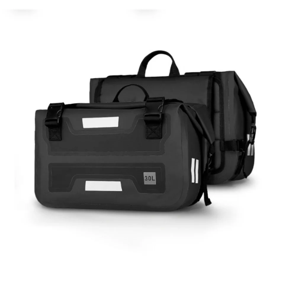 Roll‑Up Waterproof Motorbike Pannier Dry Bag 30L Heavy‑Duty PVC Rear Saddle Bag with Reflective Markers for Long‑Distance Riding