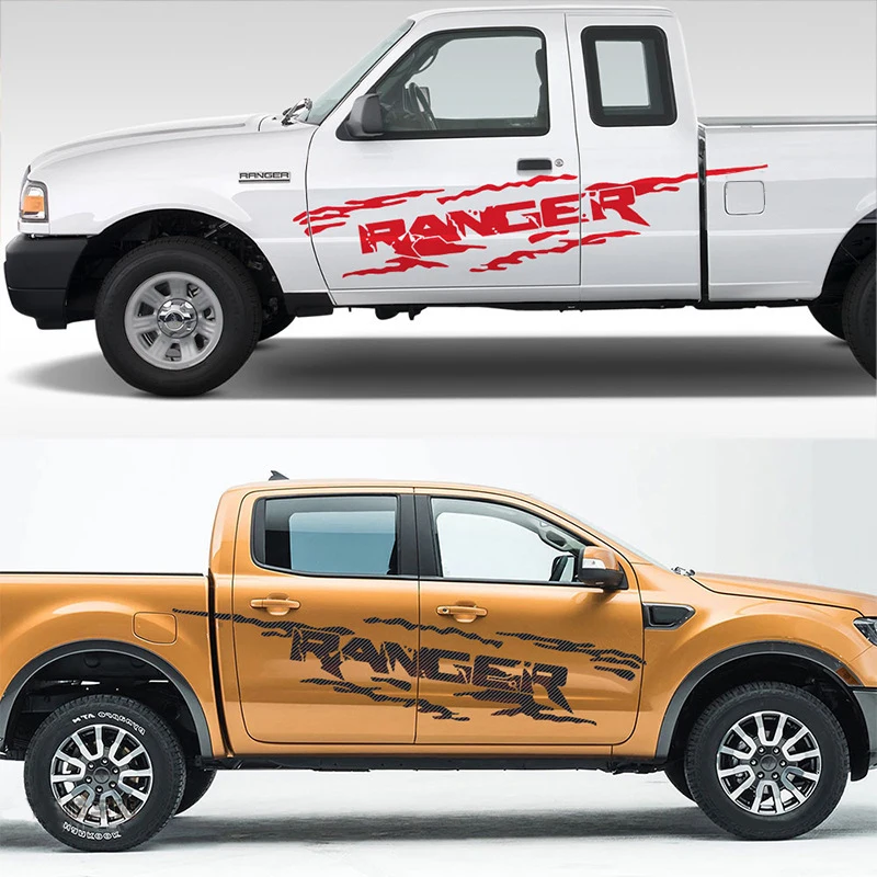 2PCS For Ford Ranger Raptor Pickup Off Road Decals Car Styling Door Side Stickers Auto Vinyl Graphics Body Decor Car Accessories