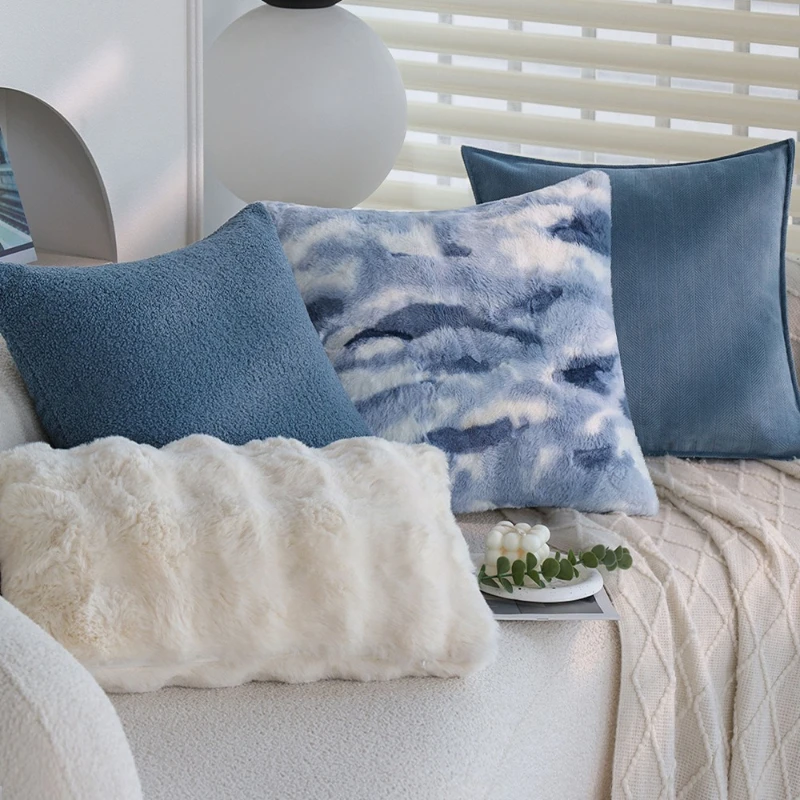 30X50/45X45CM Blue Cream Throw Pillow Cover Plush Luxury Waist Cushion Cover Decor Home Decorative Pillowcase 2026 New