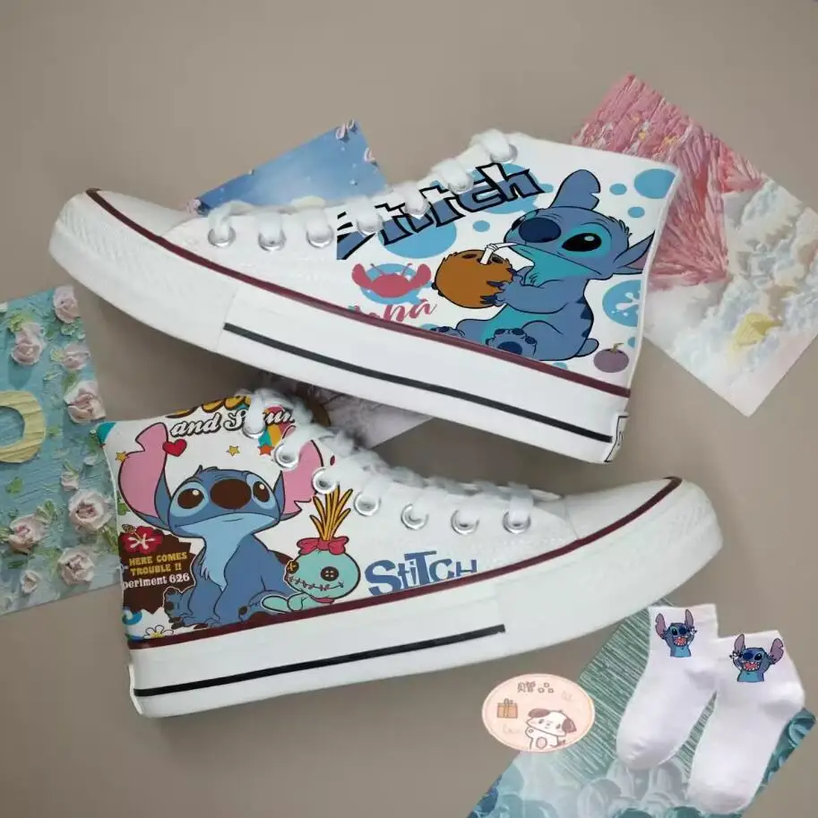 Lilo & Stitch Canvas Shoes Cute Cartoon Little Monster Pattern Shoes Fashion Casual Sports High Top Canvas Shoes