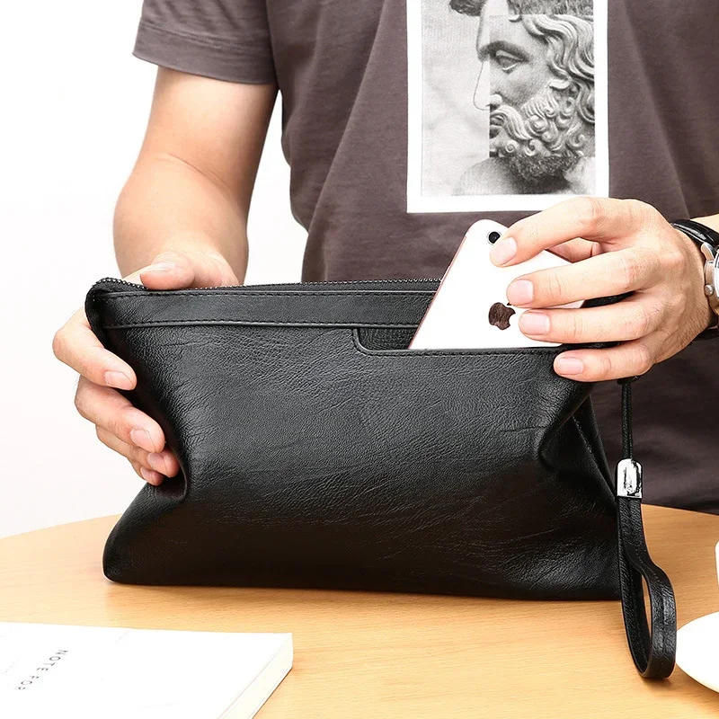 Pochette d'affaires en cuir PU pour hommes, design de marque de mode, sacs d'enveloppe, portefeuille de voyage décontracté, poche pour téléphone portable, haute qualité, notifications