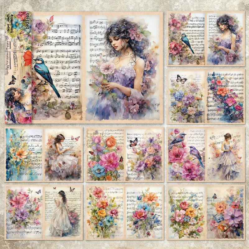 KLJUYP 8sheets A5 size Flower Fairy Scrapbooking patterned paper Fancy Card Pack Light weight Craft Paper Card