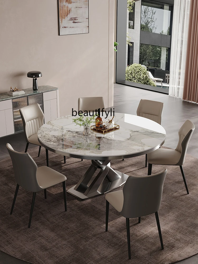 

Light luxury modern simple household small apartment high-end Italian minimalist new stainless steel round dining table
