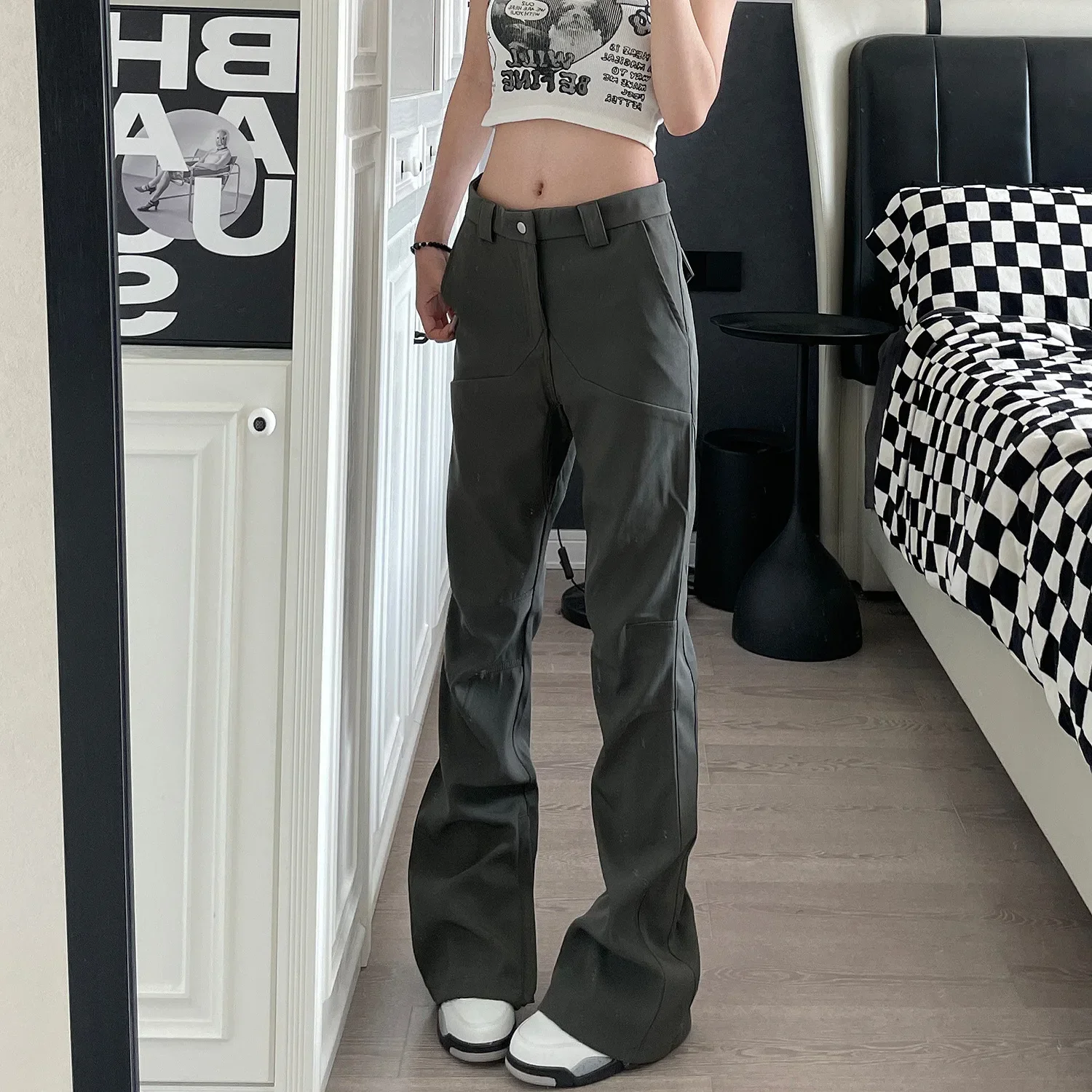 Pop American High Street Vibe Men's Micro Flared Casual Pants Spring Summer New Style Drapey Clean Fit Versatile Trousers