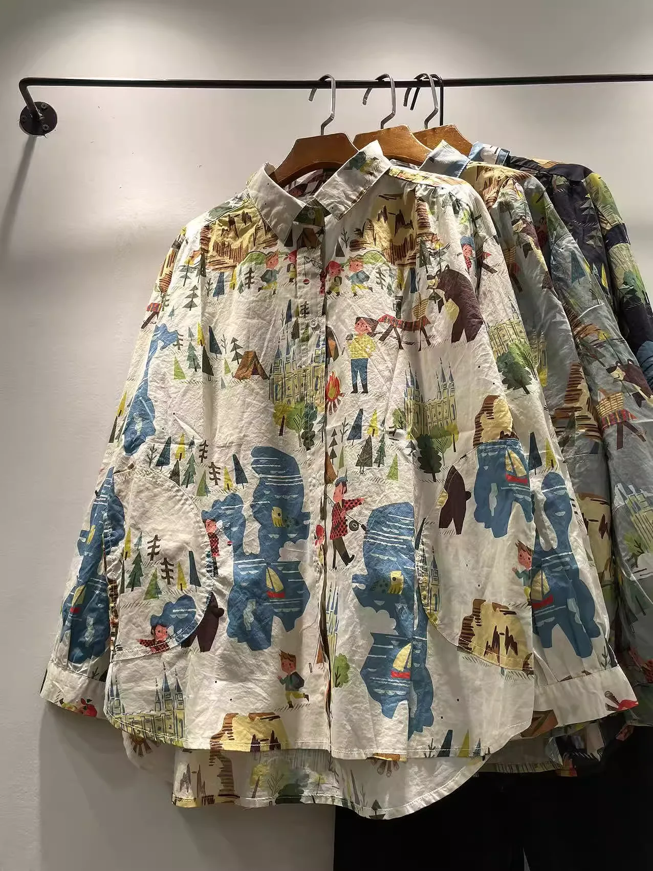 

Bust 116cm pure cotton women's long sleeve top harajuku fashion cartoon fairy tale print oversized shirts and blouses