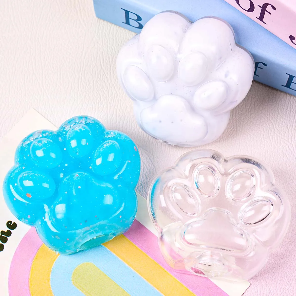 3pcs Cat Paw Clear TPR Empty Ball Shell DIY Squishy Relief Squeeze Toy with Sealing  Fillable Glitter Slime Bubble Ball Material